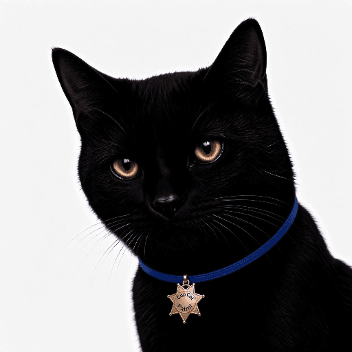 CopCat — black cat with sheriff badge collar
